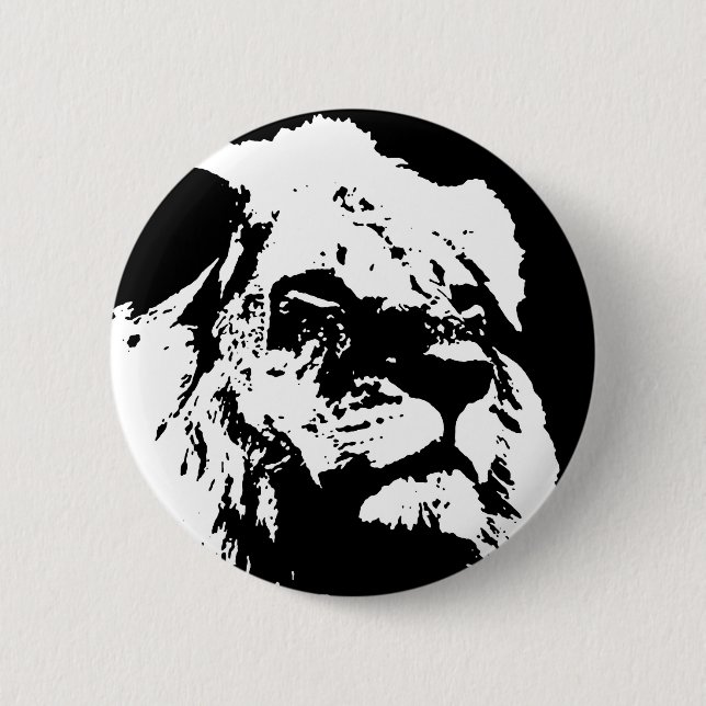 Black & white lion pop art button (Front)