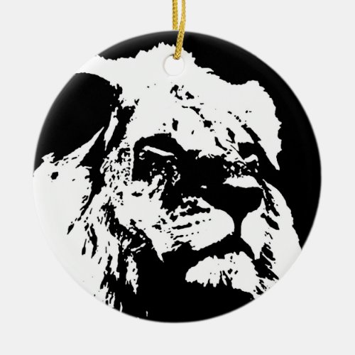 Black  white lion pop art ceramic ornament