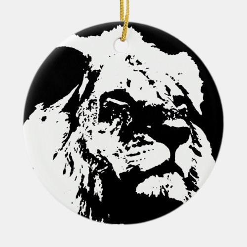 Black  white lion pop art ceramic ornament