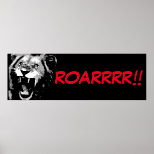 Black White Lion Pop Art Comic Style Roar Script Poster