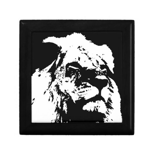Black  white lion pop art keepsake box