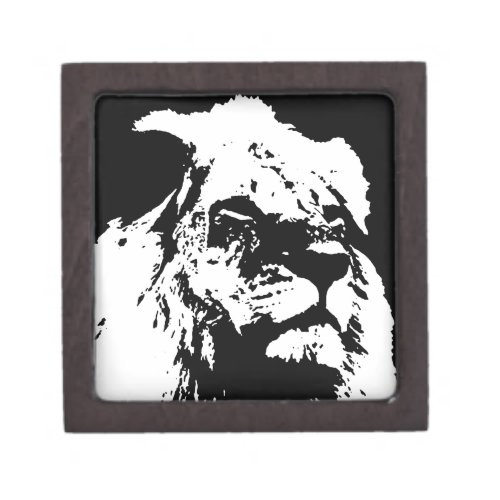 Black  white lion pop art keepsake box