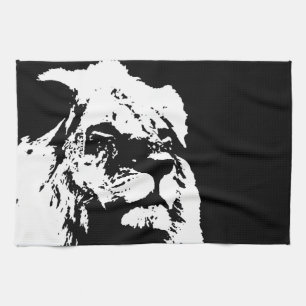 Black & white lion pop art kitchen towel