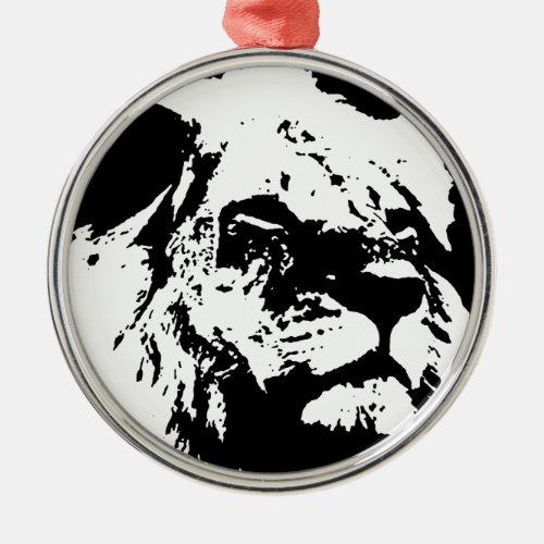 Black  white lion pop art metal ornament