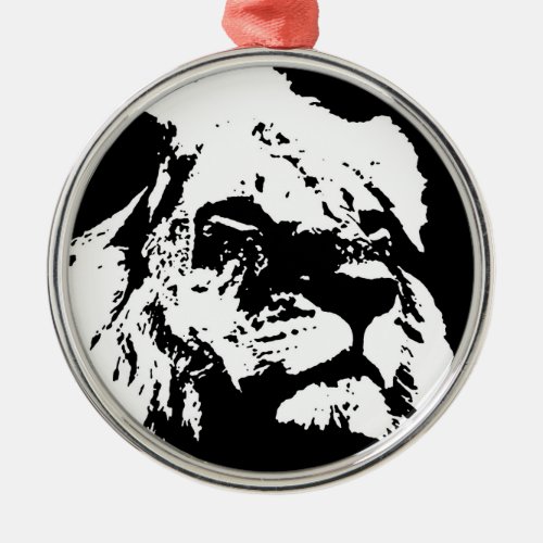 Black  white lion pop art metal ornament