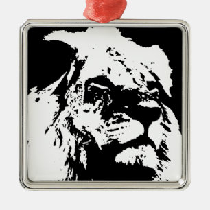 Black & white lion pop art metal ornament