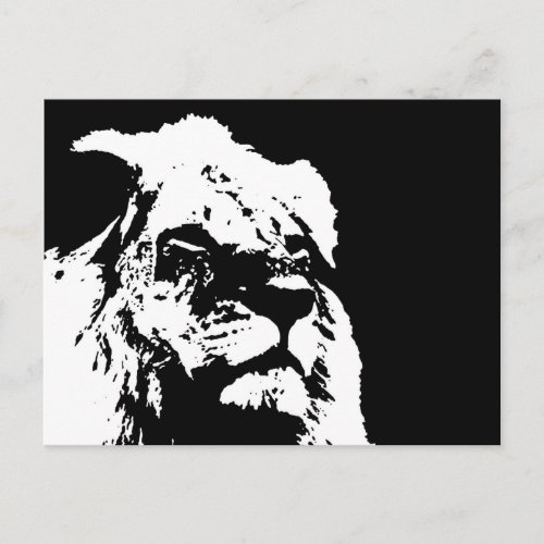 Black  white lion pop art postcard