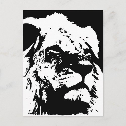 Black  white lion pop art postcard