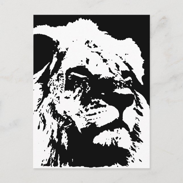 Black & white lion pop art postcard (Front)