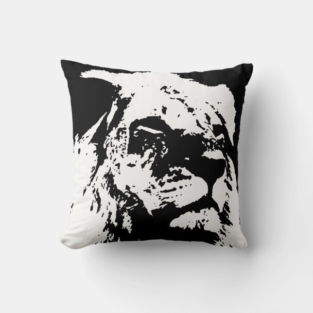 Black & white lion pop art throw pillow (Front)