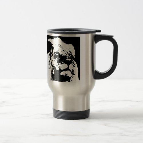 Black  white lion pop art travel mug