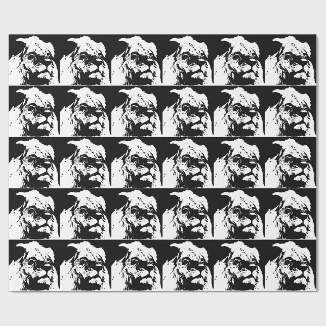 Black & white lion pop art wrapping paper (Flat)