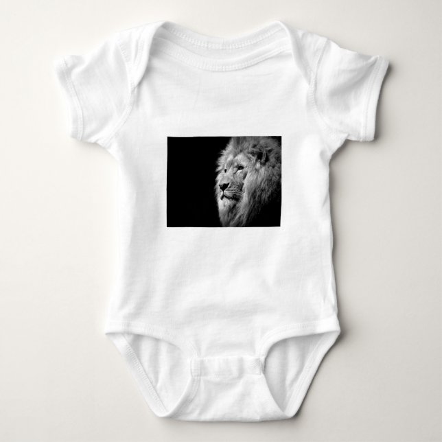 Black White Lion Portrait - Animal Photography Baby Bodysuit (Front)