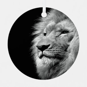 Black White Lion Portrait - Animal Photography Christmas Ornament
