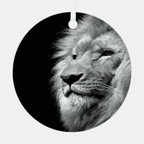 Black White Lion Portrait _ Animal Photography Christmas Ornament