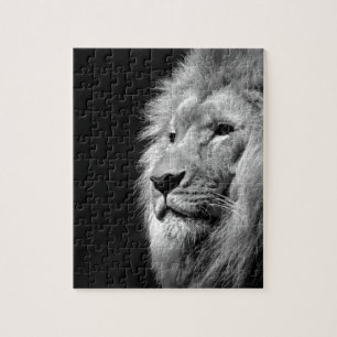 Black White Lion Portrait - Animal Photography Jigsaw Puzzle