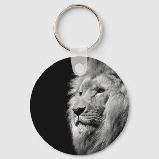 Black White Lion Portrait - Animal Photography Keychain