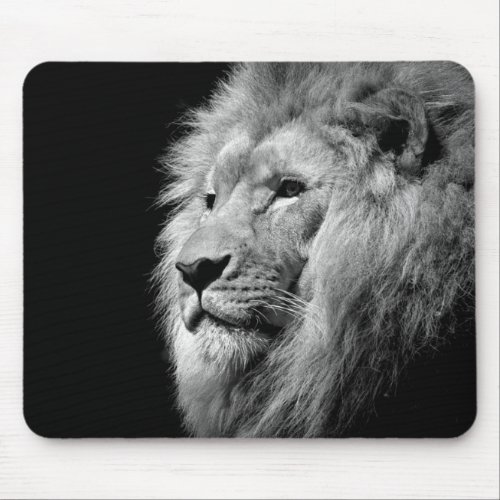 Black White Lion Portrait _ Animal Photography Mouse Pad