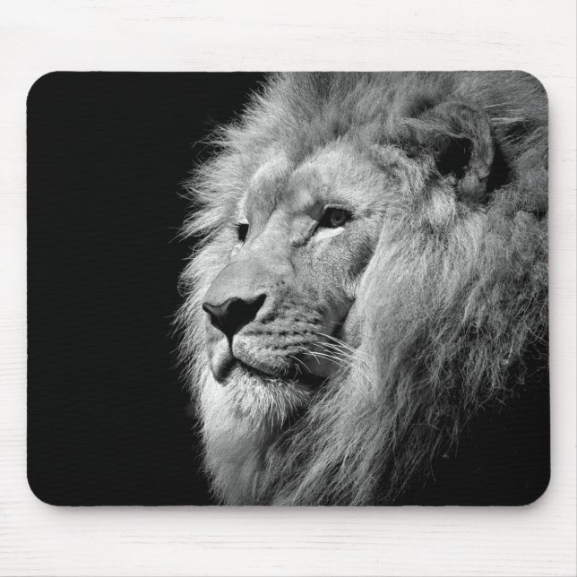 Black White Lion Portrait - Animal Photography Mouse Pad (Front)