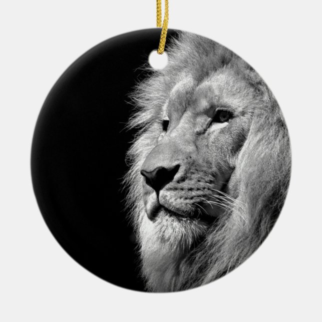 Black White Lion Portrait - Animal Photography Ornament (Front)