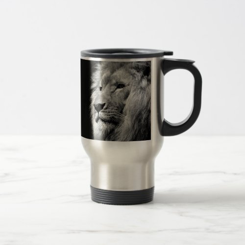 Black White Lion Portrait _ Animal Photography Travel Mug