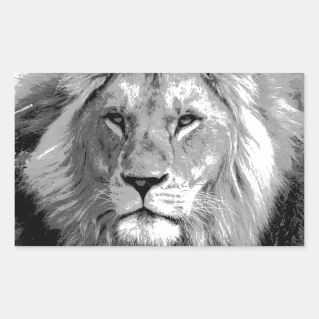 Black White Lion Rectangular Sticker (Front)