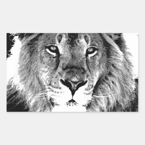 Black  White Lion Rectangular Sticker