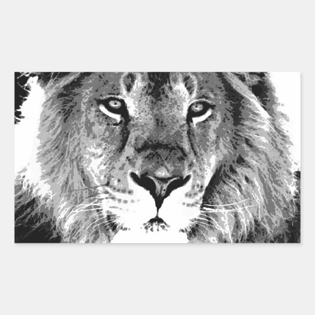 Black & White Lion Rectangular Sticker (Front)