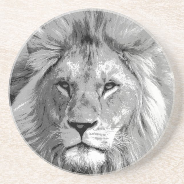 Black White Lion Sandstone Coaster (Front)