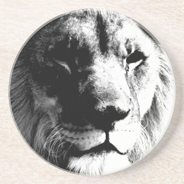 Black & White Lion Sandstone Coaster (Front)