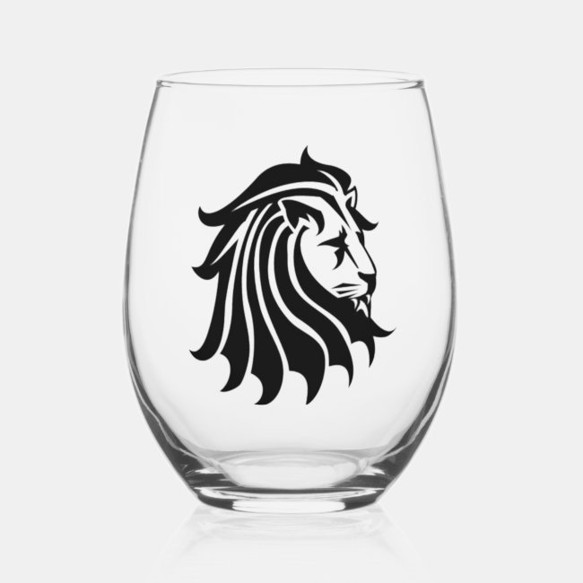 Black White Lion Silhouette Stemless Wine Glass
