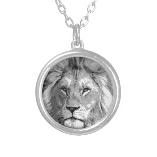 Black White Lion Silver Plated Necklace