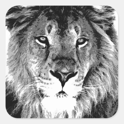 Black  White Lion Square Sticker