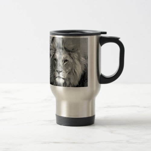 Black White Lion Travel Mug