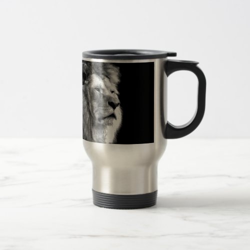 Black White Lion Travel Mug