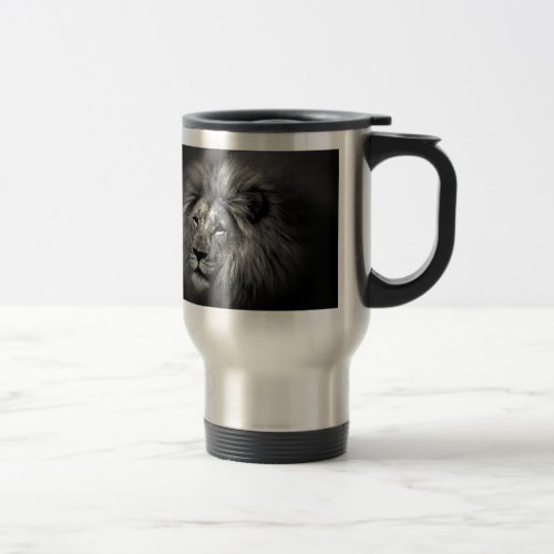 Black  White Lion Travel Mug