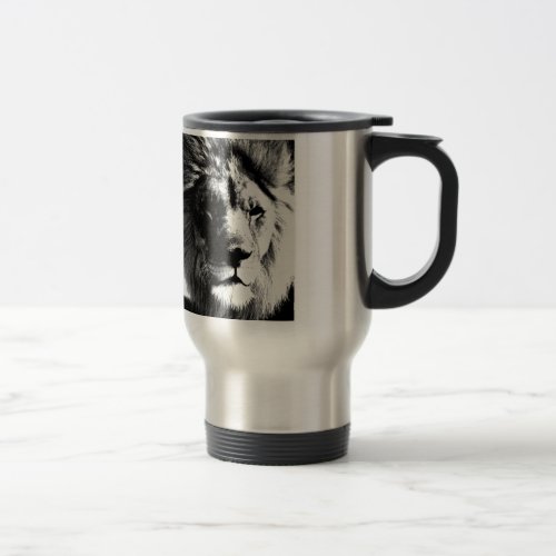 Black  White Lion Travel Mug