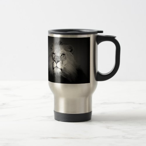 Black  White Lion Travel Mug