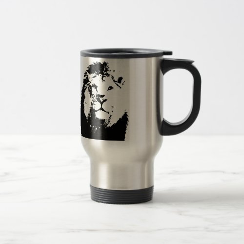 Black  White Lion Travel Mug