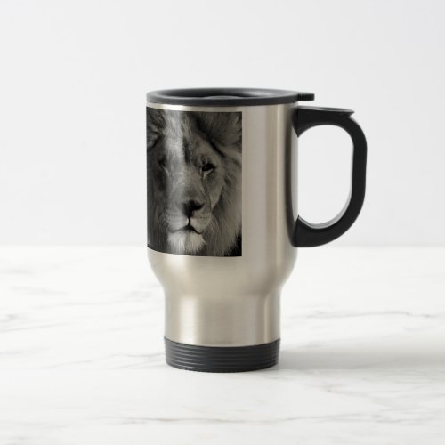 Black  White Lion Travel Mug