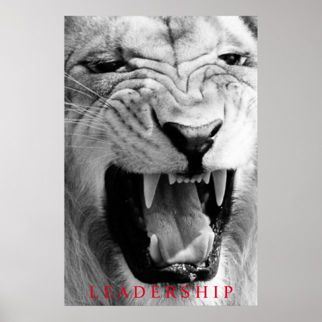 Black & White Lion Unique Motivational Leadership Poster (Front)