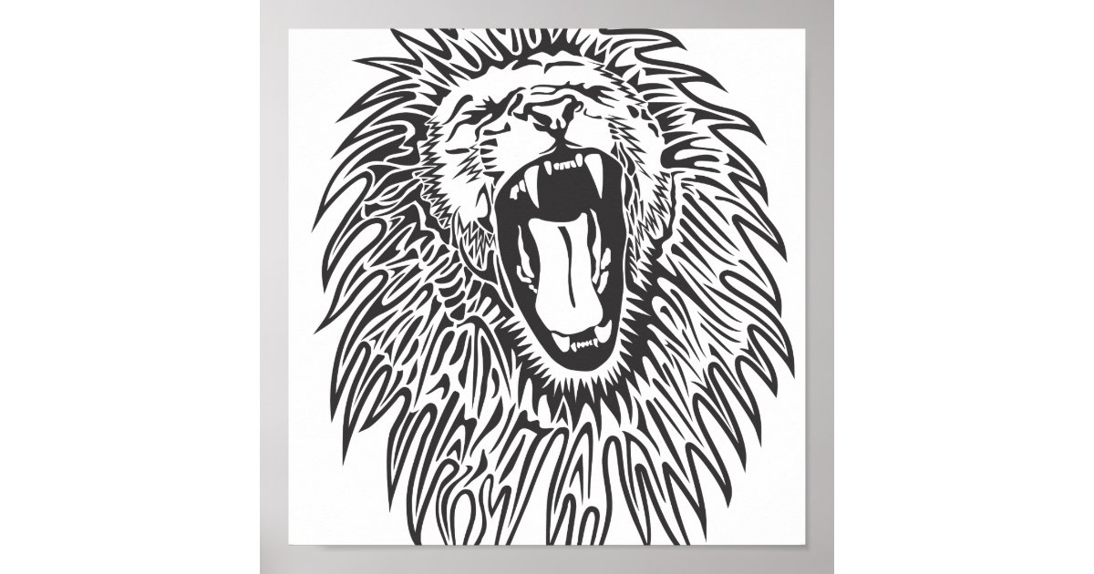 roaring lion head black and white