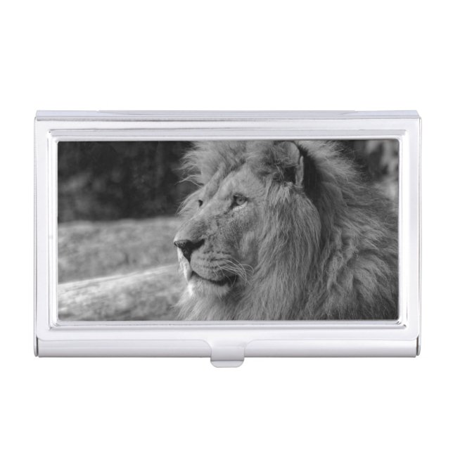 Black & White Lion - Wild Animal Business Card Case (Front)