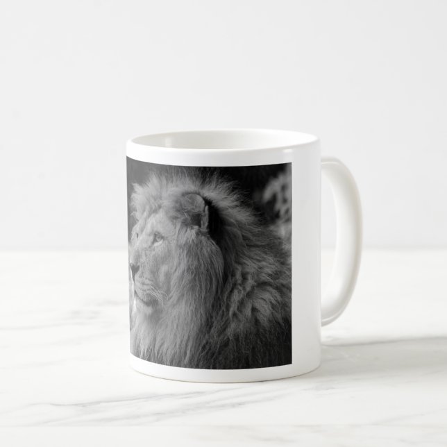 Black & White Lion - Wild Animal Coffee Mug (Front Right)