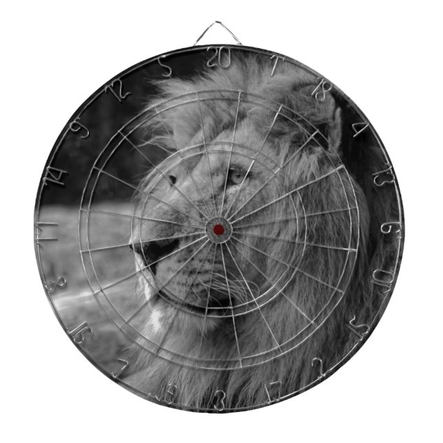 Black & White Lion - Wild Animal Dart Board (Front)