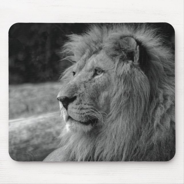 Black & White Lion - Wild Animal Mouse Pad (Front)