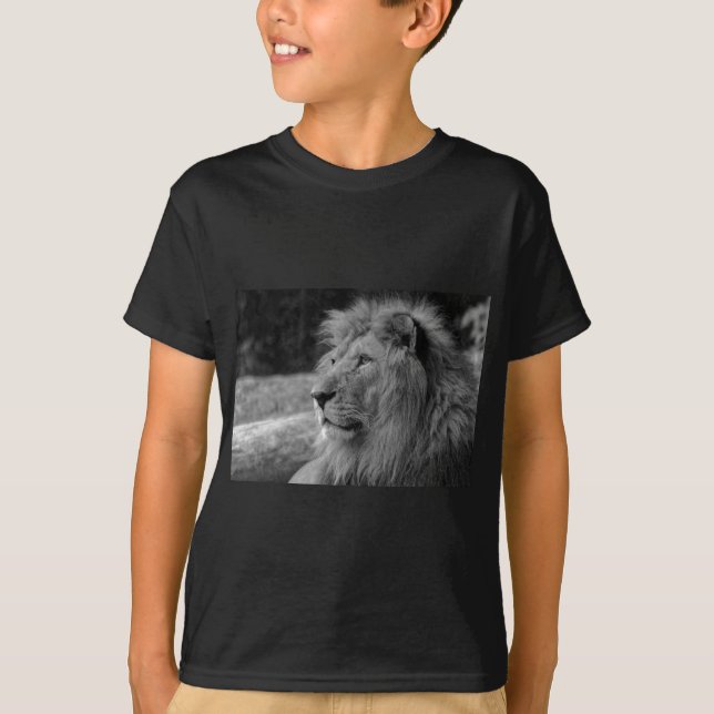 Black & White Lion - Wild Animal T-Shirt (Front)