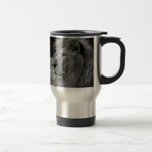Black  White Lion _ Wild Animal Travel Mug