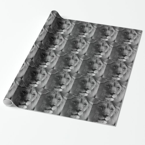 Black  White Lion Wrapping Paper