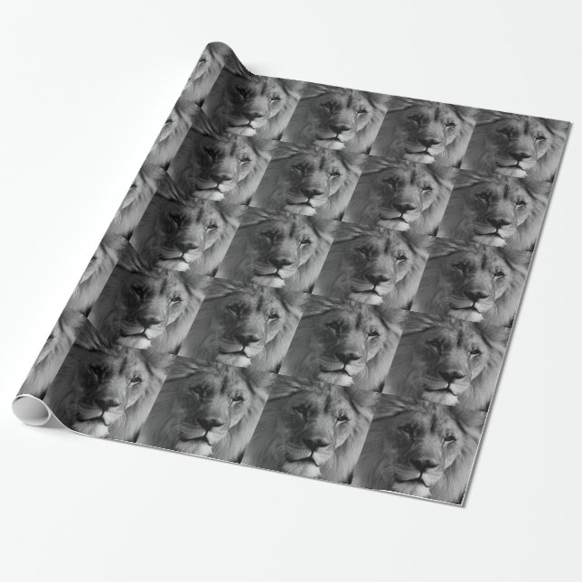 Black & White Lion Wrapping Paper (Unrolled)